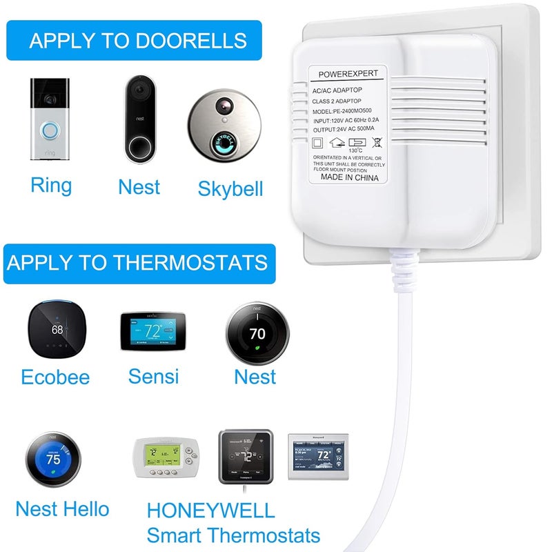 ATUOE Doorbell Transformer, AC 24 Volt Transformer for Ring C Wire Adapter Thermostat Cord Compatible with Ring Doorbell, Wyze, Nest Ecobee, Honeywell, Eufy and Nest Hello Video Doorbells, White - Image 5